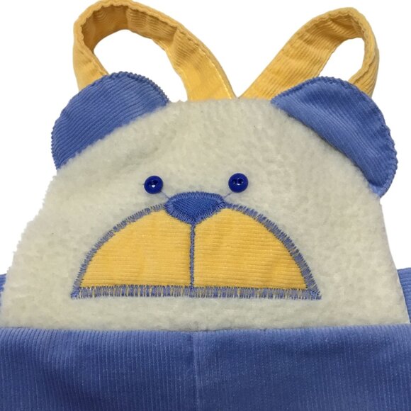 VTG HEALTH-TEX Baby Bib Overalls Bear Face Corduroy Blue Gold Straps 9M USA VBC - Picture 5 of 6